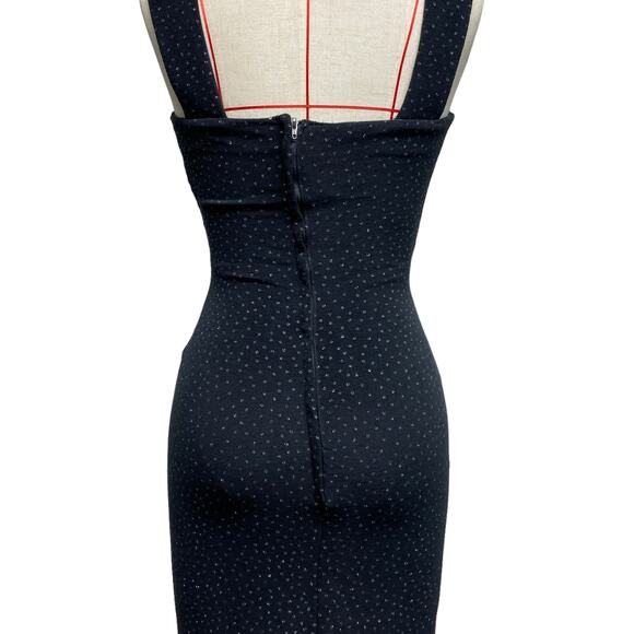 Vintage L.A. Glo Black Glitter Dot Side Slit Grecian Neck Dress - Picture 5 of 8